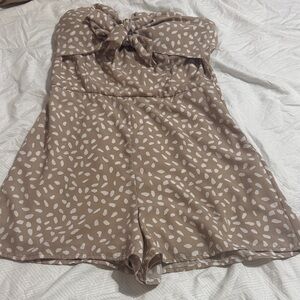 She and Sky Beige and White Strapless Polka Dot Romper